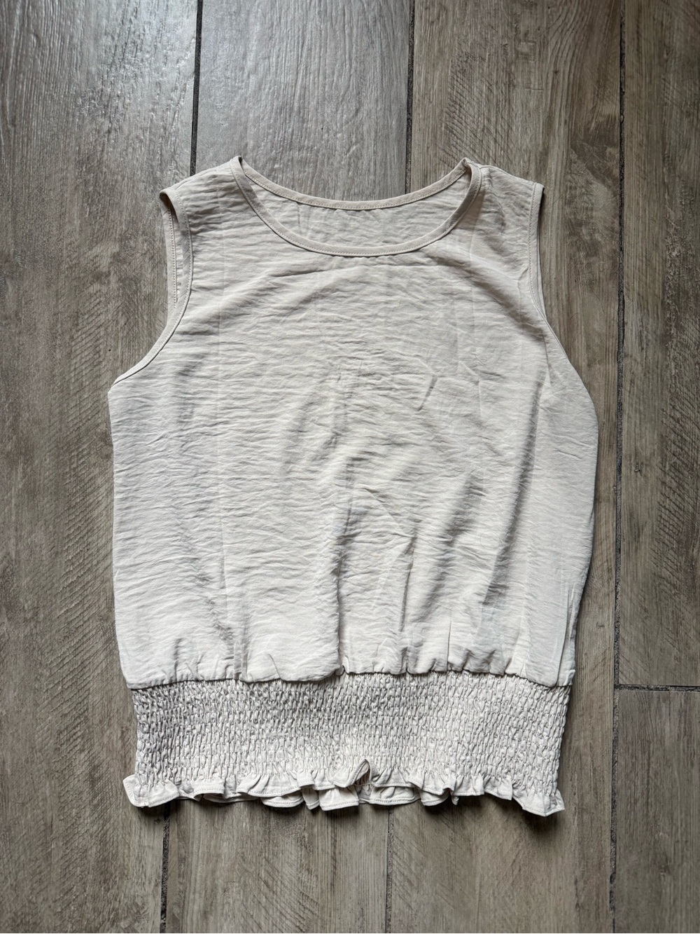 Sleeveless Smocked-Hem Tank Top - Cream